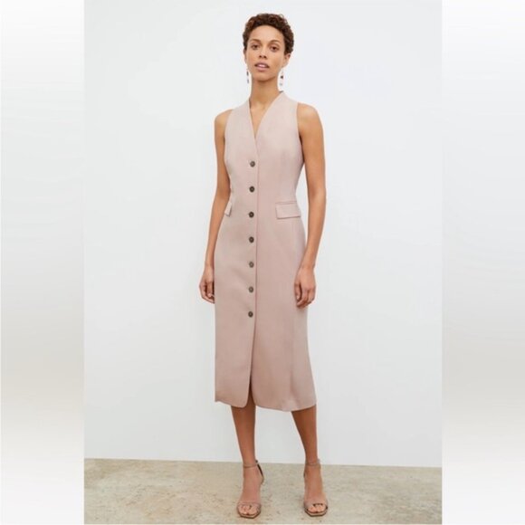 M.M. Lafleur Cassandra Blush Pink Button Up Midi Dress sz 14 - Picture 1 of 6